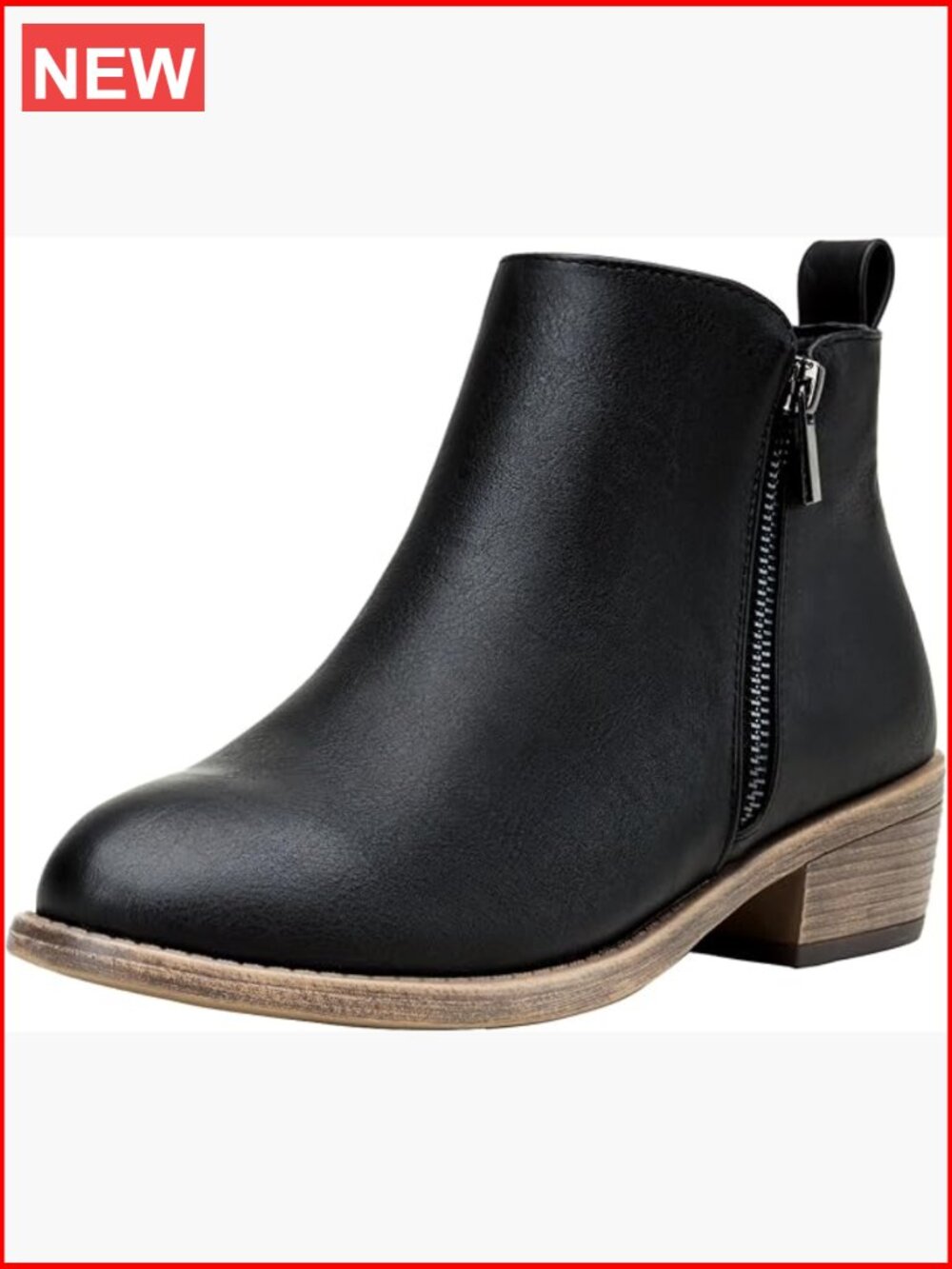 Classic Low Heeled Ankle Booties with Inside Zipper, Faux Leather